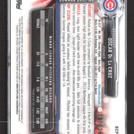 2017 Bowman Chrome Oscar De La Cruz #BCP72 Purple Mojo Refractor 193/250