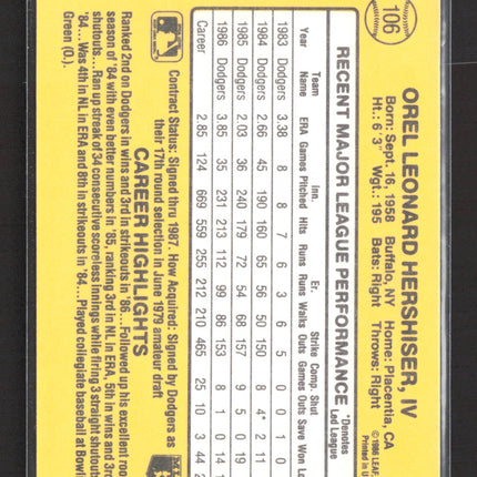 1987 Donruss Orel Hershiser #106