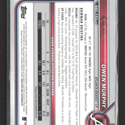 2022 Bowman Chrome Draft Owen Murphy #BDC-145