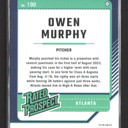 2024 Panini Donruss Optic Prizm Owen Murphy #190 Lime Green 149/149