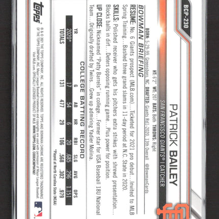 2021 Bowman Chrome Patrick Bailey #BCP-230 Purple Refractor 135/250