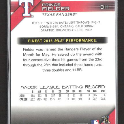 2016 Topps Finest Prince Fielder #96 Purple Refractor /250
