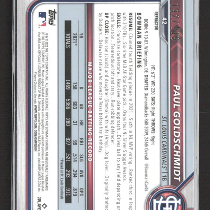 2022 Bowman Chrome Paul Goldschmidt #42 Refractor /499