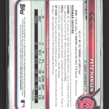 2022 Bowman Chrome Pete Hansen #BDC-128 1st Bowman 2/3