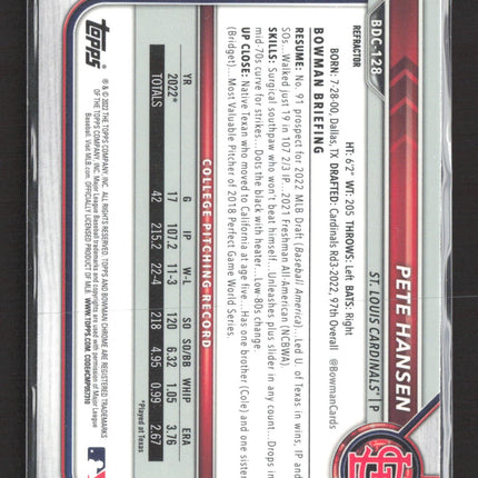 2022 Bowman Chrome Pete Hansen #BDC-128 Refractor 1st Bowman