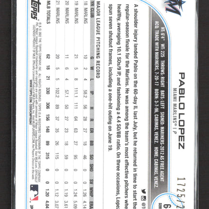 2022 Topps Series 2 Pablo Lopez #644 Gold 1725/2022