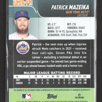 2021 Topps Stadium Club Patrick Mazeika #SCBA-PM RC auto