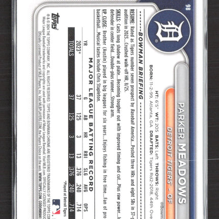 2024 Bowman Chrome Parker Meadows #98 RC 8/25.