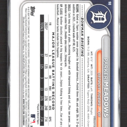 2024 Bowman Chrome Parker Meadows #98 RC 8/25.