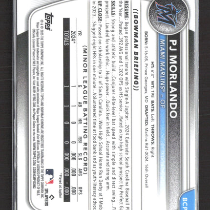 2025 Topps Bowman Chrome Mega Box PJ Morlando #BCP-91 Mojo Refractor 1st Bowman
