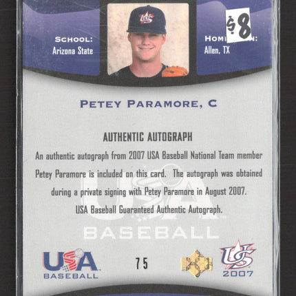 2007 Upper Deck USA Baseball National Team Petey Paramore #75 auto