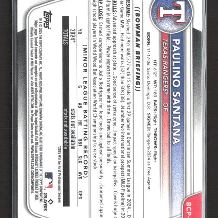 2025 Topps Bowman Chrome Paulino Santana #BCP-72 Blue Sapphire Refractor