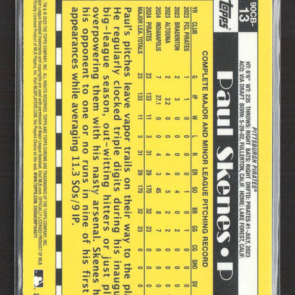 2025 Topps Chrome 1990 Topps Baseball Paul Skenes #90CB-13 Orange Border