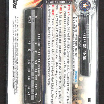 2017 Bowman Draft Peter Solomon #BD-148 Purple Paper 1st Bowman 055/250