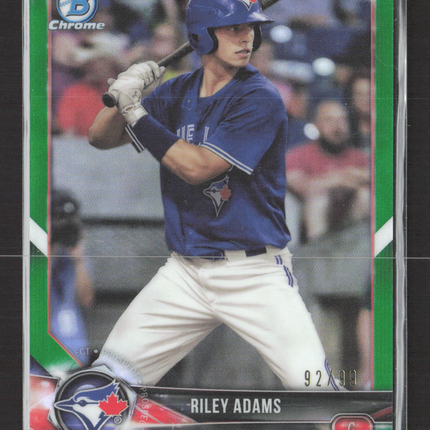2018 Topps Bowman Chrome Riley Adams #BCP241 Green Refractor 92/99