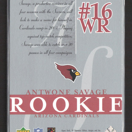 2003 Upper Deck SP Signature Edition Antwone Savage #142 253/750