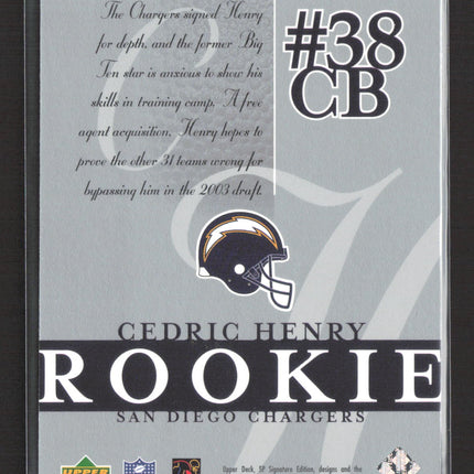 2003 Upper Deck SP Signature Edition Cedric Henry #126 /750