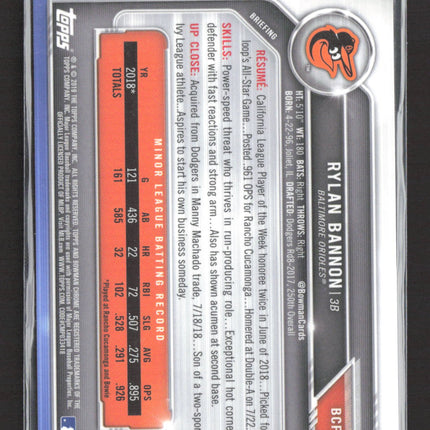 2019 Bowman Chrome Rylan Bannon #BCP-23 Purple Mojo Refractor /250
