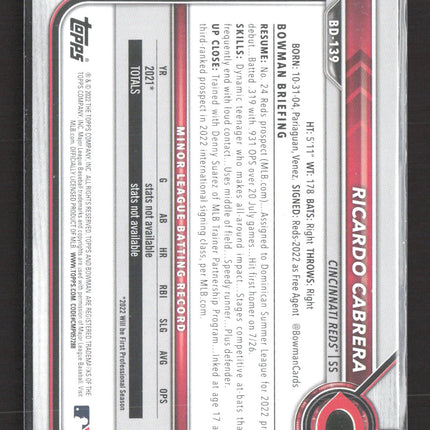 2022 Bowman Draft Ricardo Cabrera #BD-139 Sky Blue Paper /499