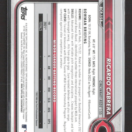 2022 Bowman Chrome Ricardo Cabrera #BCP-158 1st Bowman