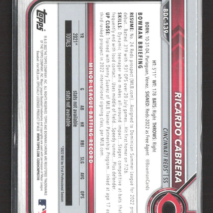 2022 Bowman Chrome Ricardo Cabrera #BDC-139 RayWave