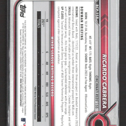 2022 Bowman Chrome Ricardo Cabrera #BCP-158 1st Bowman