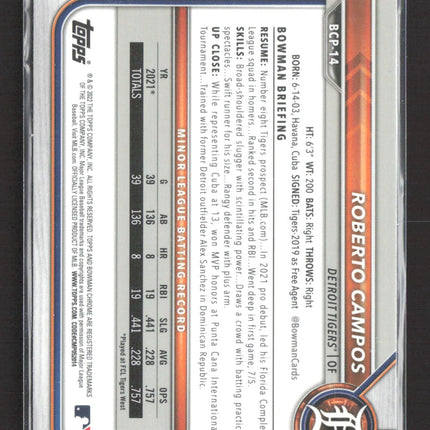 2022 Bowman Chrome Roberto Campos #BCP-14 Mega Box Mojo Refractor 1st Bowman