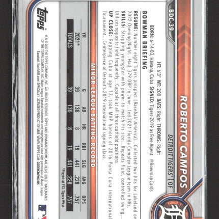 2022 Bowman Chrome Sapphire Edition Roberto Campos #BDC-39