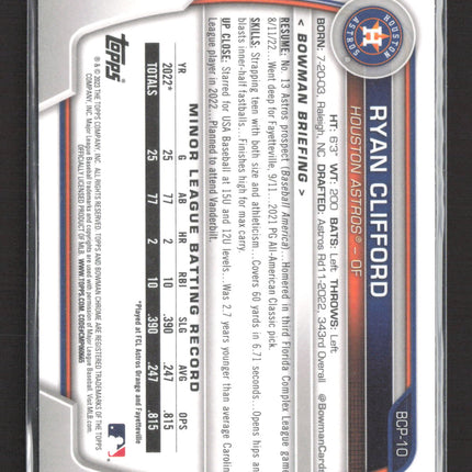 2023 Topps Bowman Chrome Ryan Clifford #BCP-10 1st Bowman