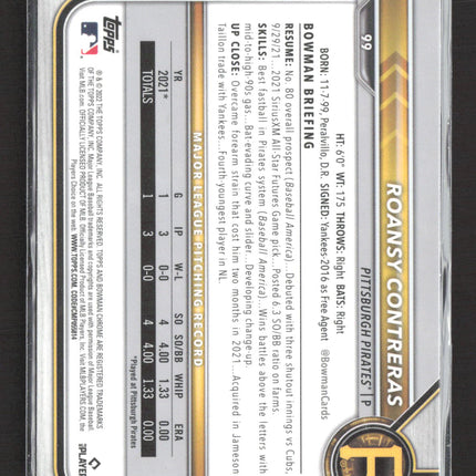 2022 Bowman Chrome Roansy Contreras #99 RC