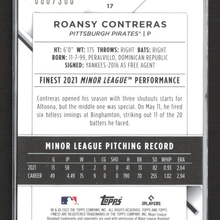 2022 Topps Finest Roansy Contreras #17 Blue Refractor 066/300 RC