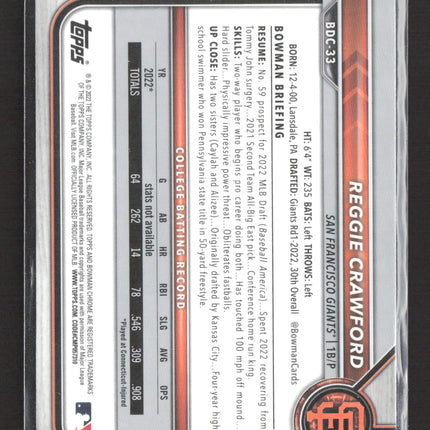 2022 Bowman Draft Chrome Reggie Crawford #BDC-33 1st Bowman