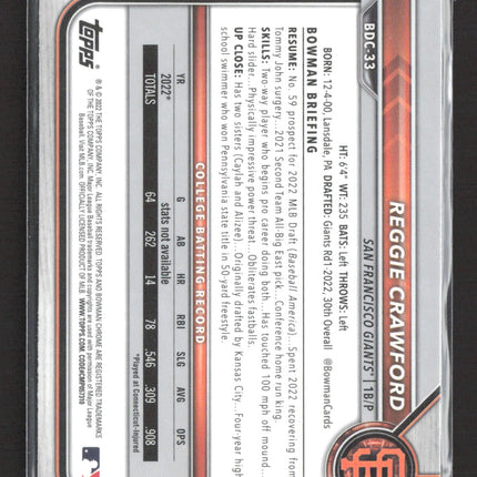 2022 Bowman Chrome Draft Reggie Crawford #BDC-33 1st Bowman