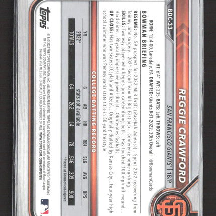 2022 Topps Bowman Chrome Reggie Crawford #BDC-33