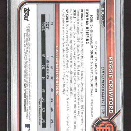 2022 Topps Bowman Chrome Draft Reggie Crawford #BDC-33 Refractor 1st Bowman
