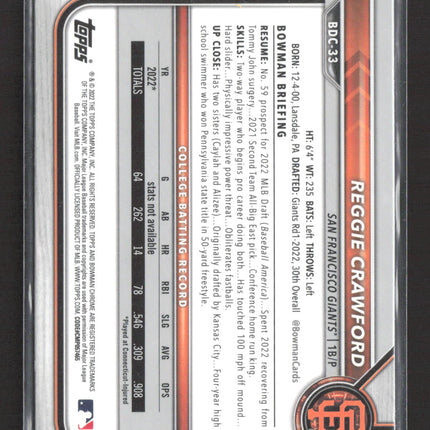 2022 Bowman Chrome Sapphire Edition Reggie Crawford #BDC-33