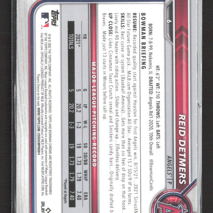 2022 Bowman Chrome Reid Detmers #6 RC