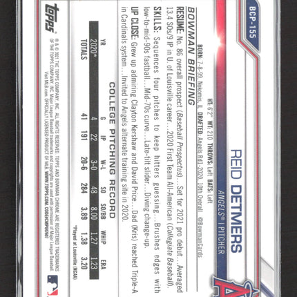 2021 Topps Bowman Chrome Reid Detmers #BCP-155 Yellow Speckle Refractor /299