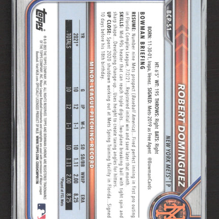 2022 Topps Bowman Chrome Robert Dominguez #BCP-51 Purple RayWave 120/250