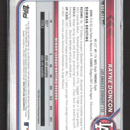 2022 Bowman Draft Chrome Rayne Doncon #BDC-188 Speckle Refractor