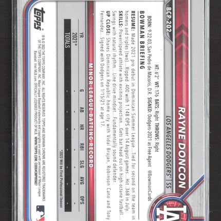 2022 Bowman Chrome Rayne Doncon #BCP-202 1st Bowman
