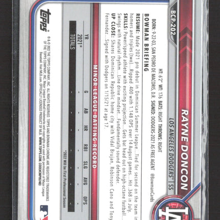 2022 Bowman Chrome Sapphire Edition Rayne Doncon #BCP-202 1st Bowman