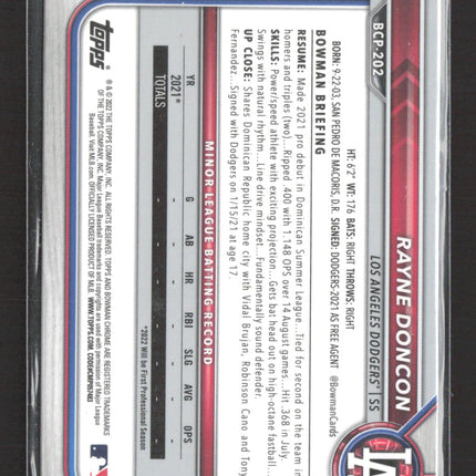 2022 Bowman Chrome Sapphire Edition Rayne Doncon #BCP-202 1st Bowman