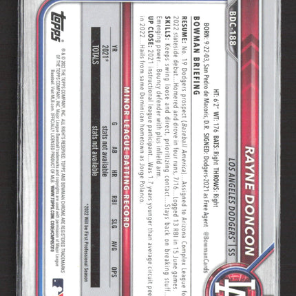 2022 Topps Bowman Draft Chrome Rayne Doncon #BDC-188
