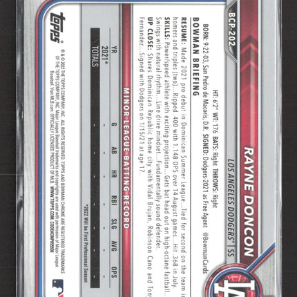 2022 Topps Bowman Chrome Mega Box Rayne Doncon #BCP-202 Mojo Refractor