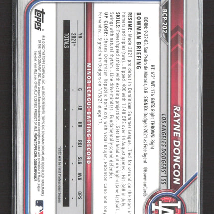 2022 Bowman Chrome Rayne Doncon #BCP-202 Atomic Refractor 1st Bowman