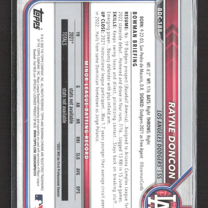 2022 Bowman Draft Chrome Rayne Doncon RayWave Rayne Doncon #BDC-188