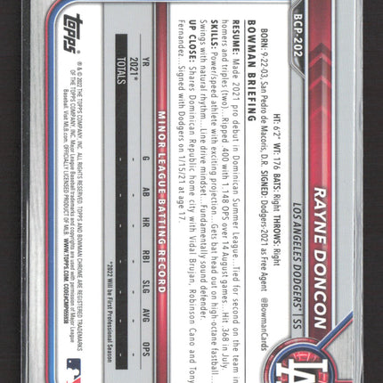 2022 Bowman Chrome Mojo Rayne Doncon #BCP-202 Refractor