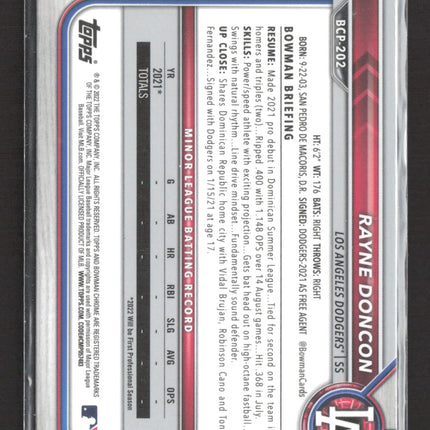 2022 Bowman Chrome Rayne Doncon #BCP-202 Sapphire Edition 1st Bowman