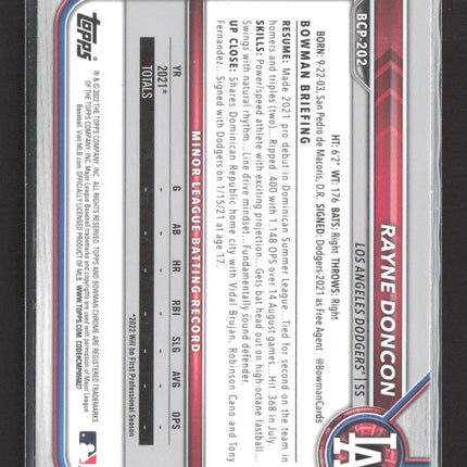 2022 Bowman Chrome Rayne Doncon #BCP-202